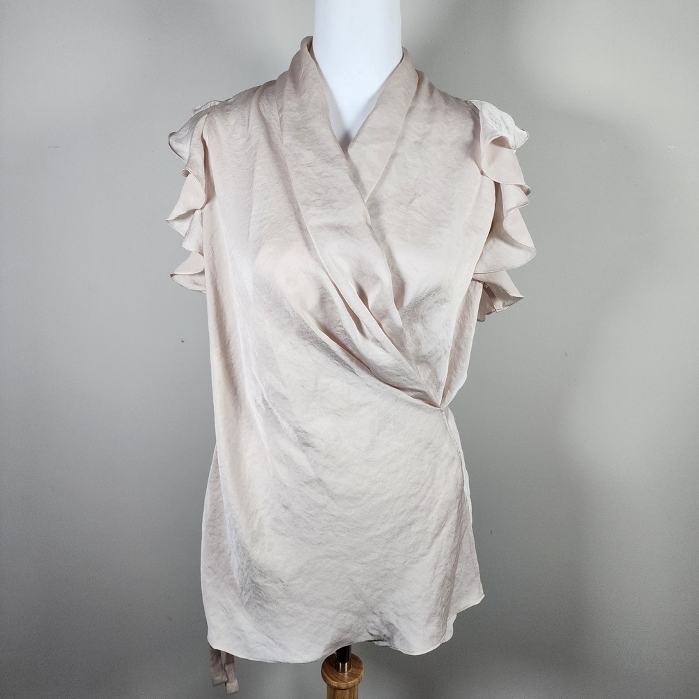 Women's Cream Ruffle Sleeve Draped Blouse
